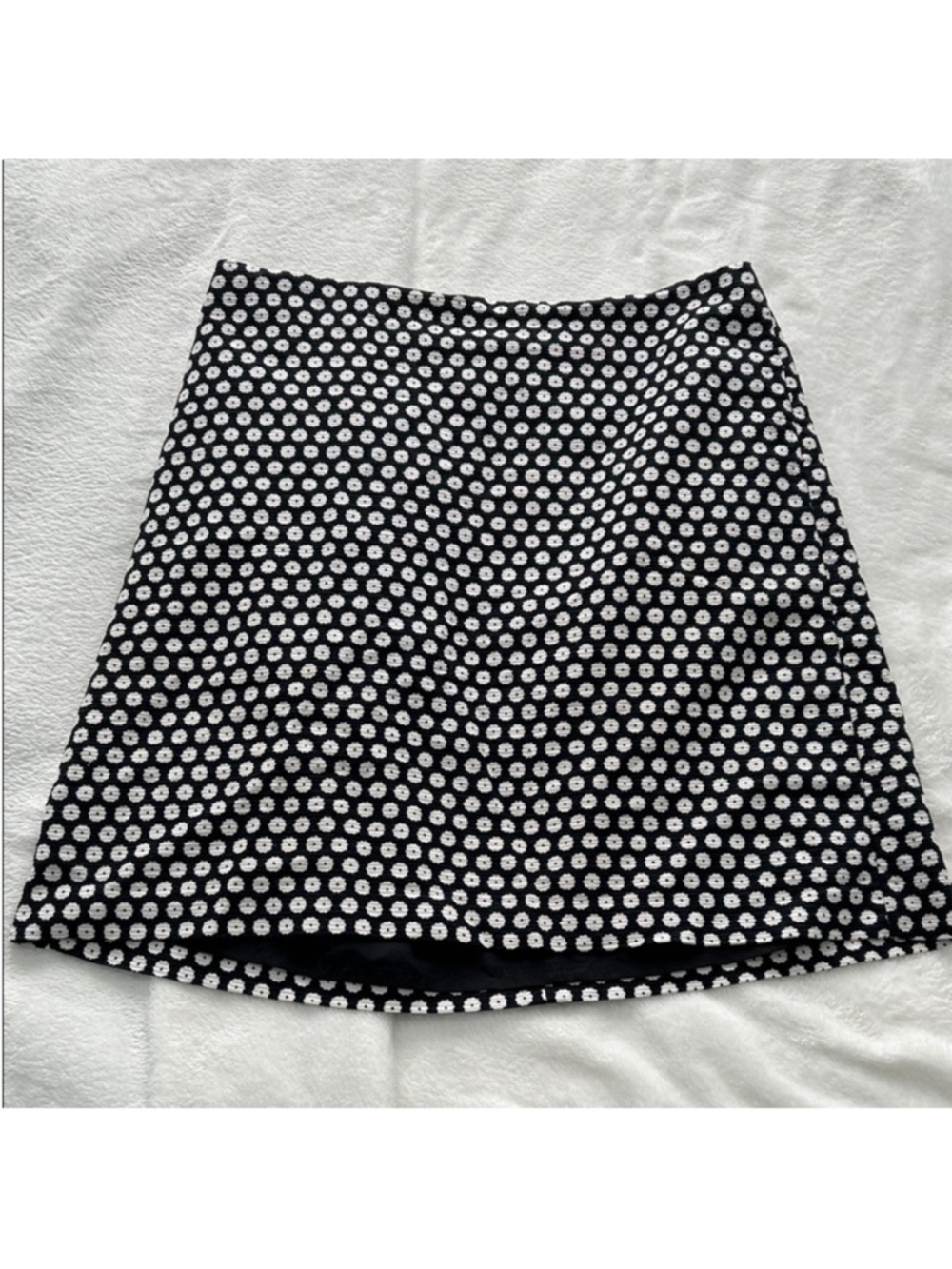 Ann Taylor Factory Black Mini Skirt with White Daisy Dot Print
